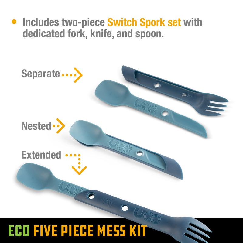 UCO Recycled ECO 5-Piece Camping Mess Kit with Bowl  Plate  and Switch Camping Spork - Image 5